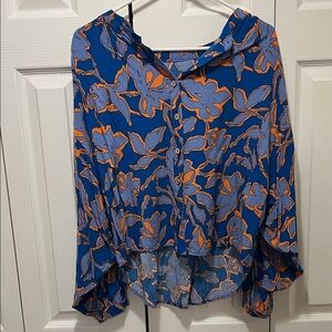 SHEIN Vibrant Blue and Orange Floral Blouse